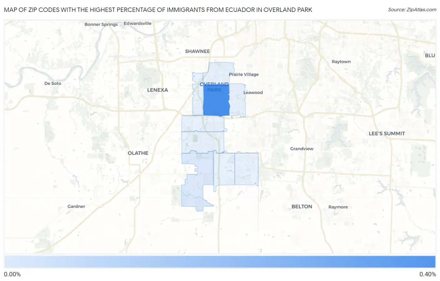 Zip Codes with the Highest Percentage of Immigrants from Ecuador in Overland Park Map