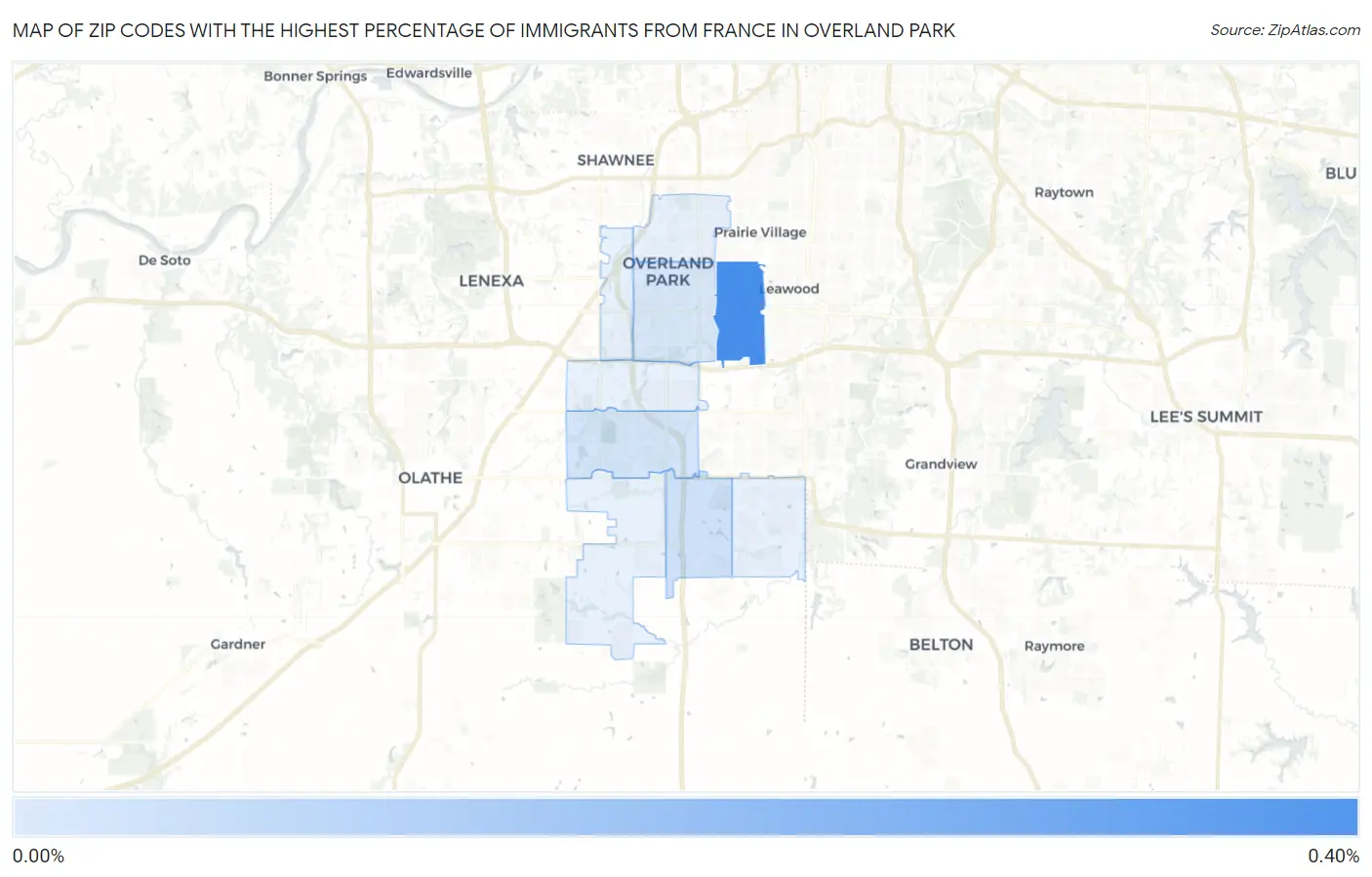 Zip Codes with the Highest Percentage of Immigrants from France in Overland Park Map
