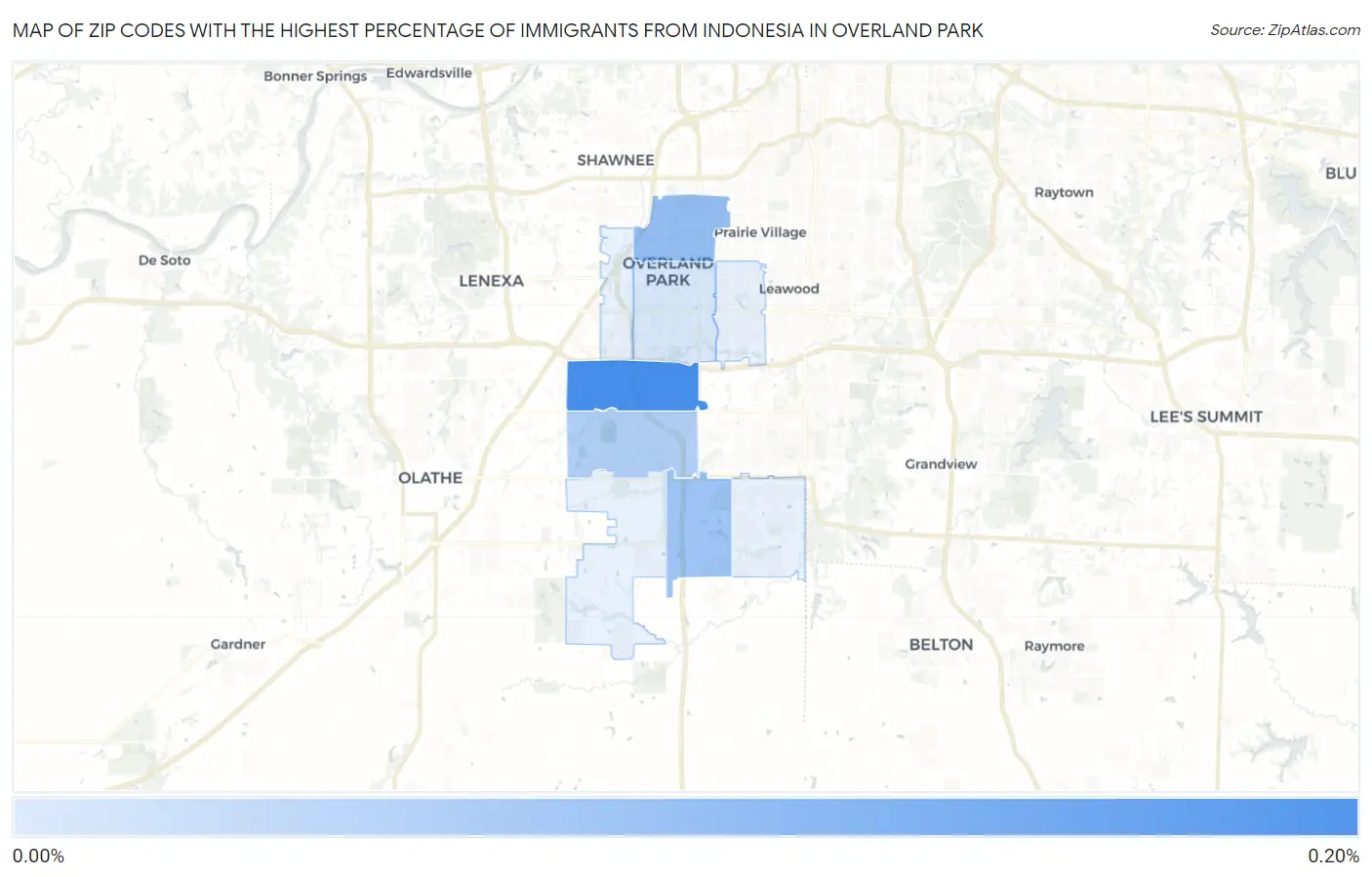 Zip Codes with the Highest Percentage of Immigrants from Indonesia in Overland Park Map