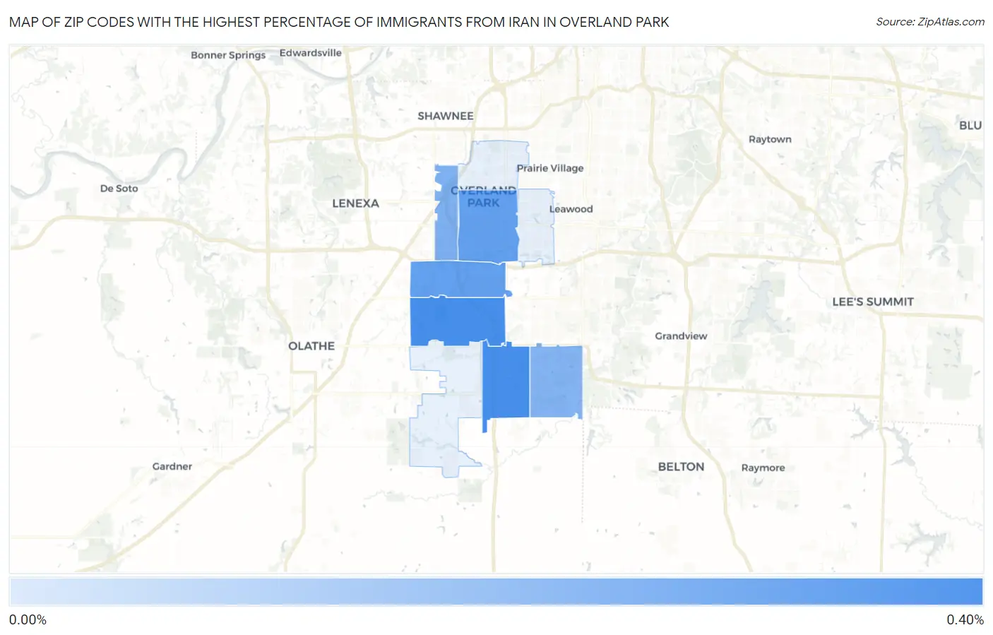Zip Codes with the Highest Percentage of Immigrants from Iran in Overland Park Map