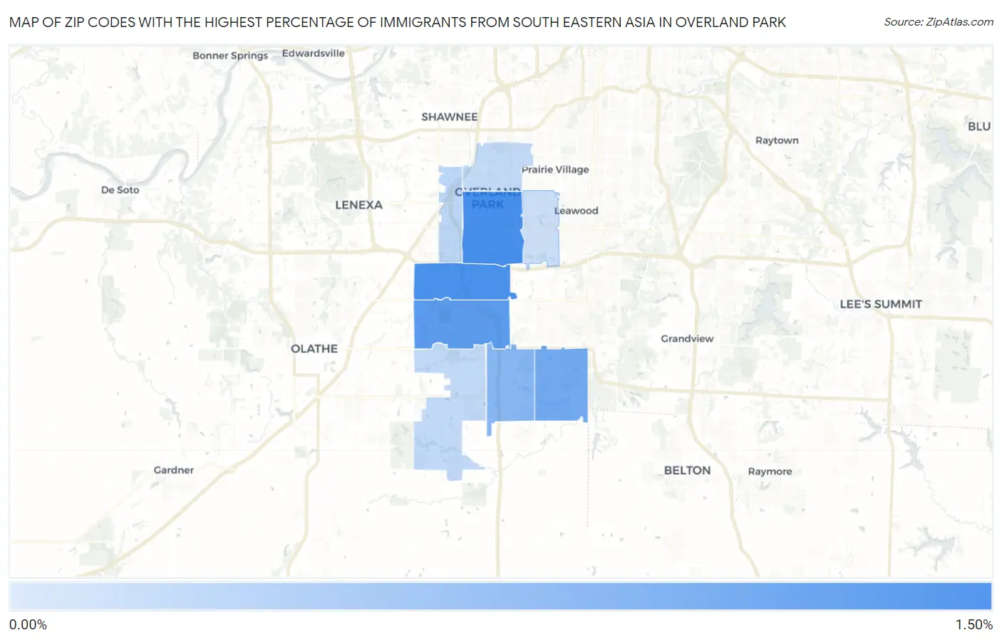 Zip Codes with the Highest Percentage of Immigrants from South Eastern Asia in Overland Park Map
