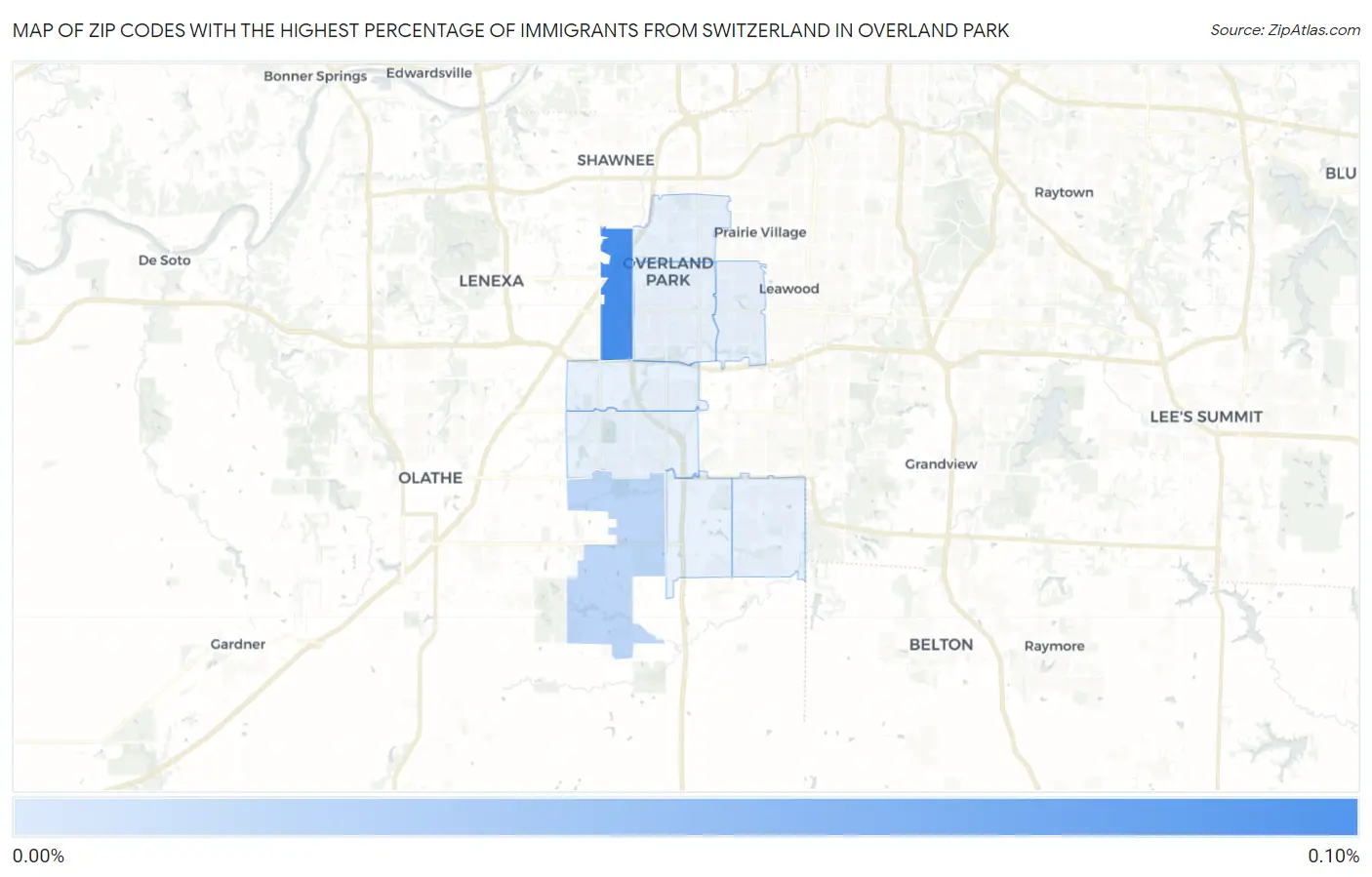 Zip Codes with the Highest Percentage of Immigrants from Switzerland in Overland Park Map