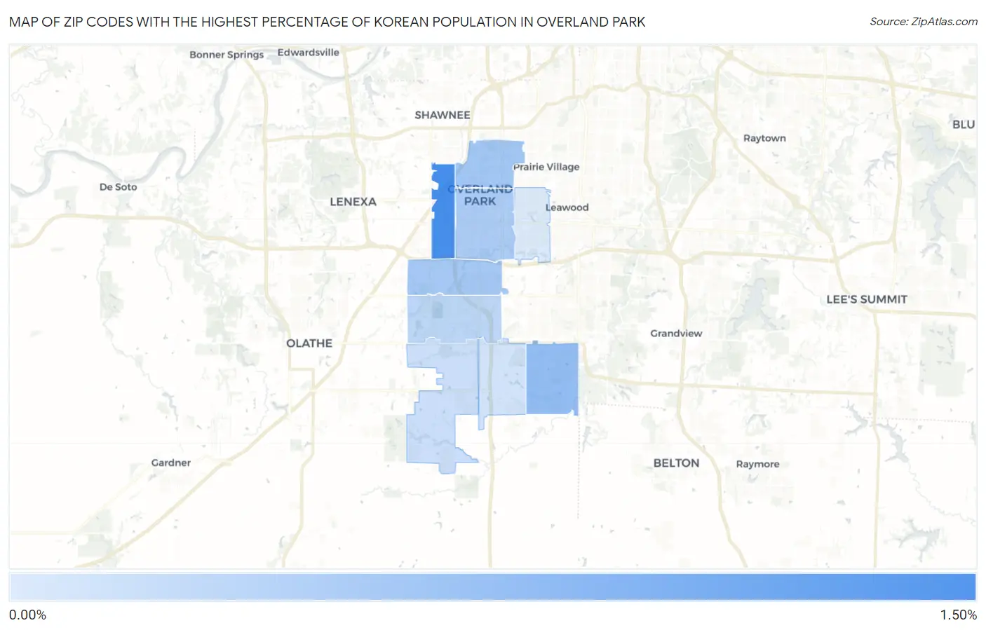 Zip Codes with the Highest Percentage of Korean Population in Overland Park Map