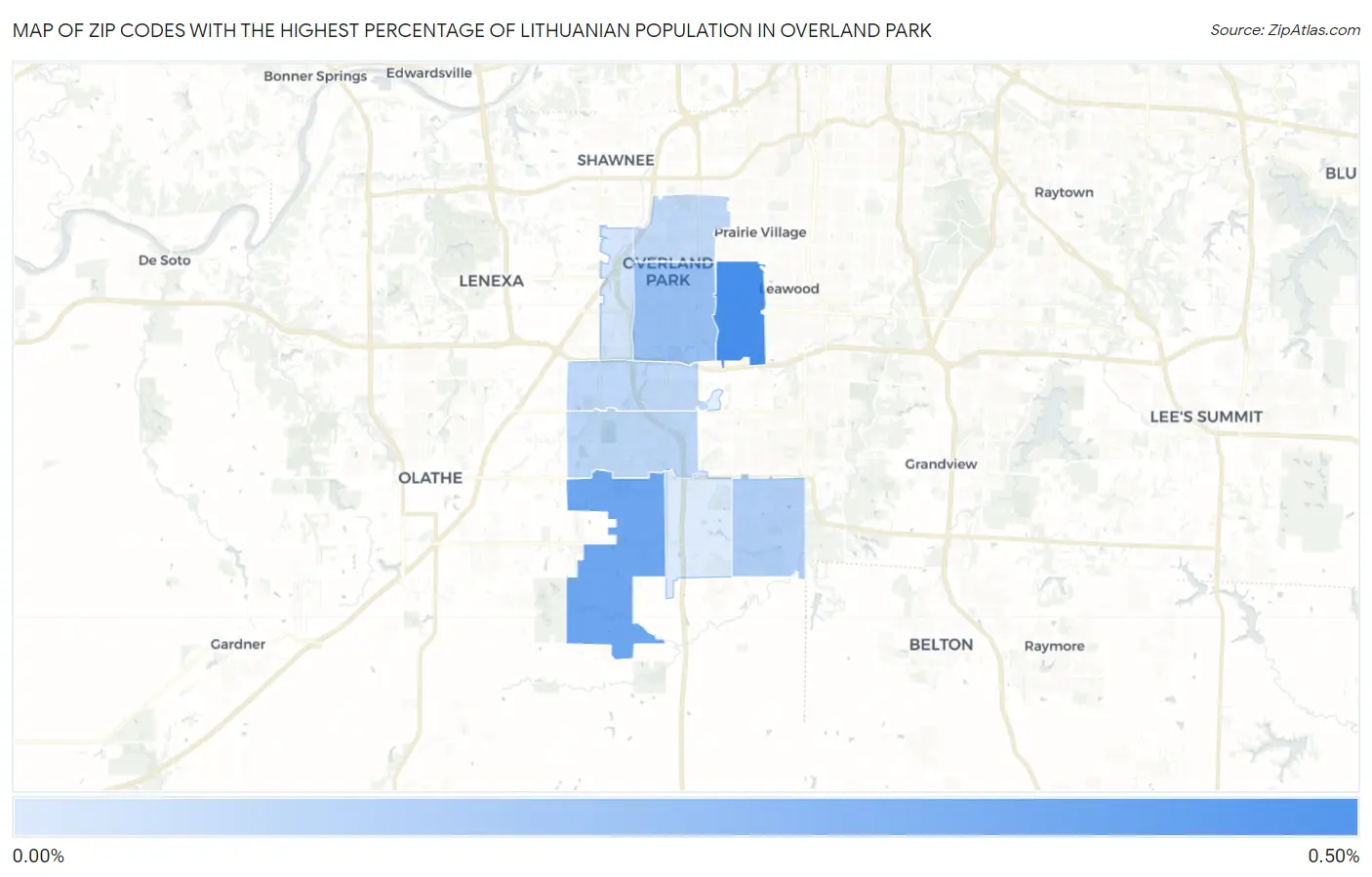 Zip Codes with the Highest Percentage of Lithuanian Population in Overland Park Map
