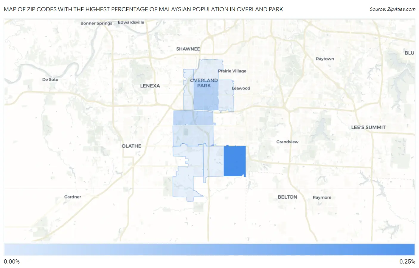 Zip Codes with the Highest Percentage of Malaysian Population in Overland Park Map