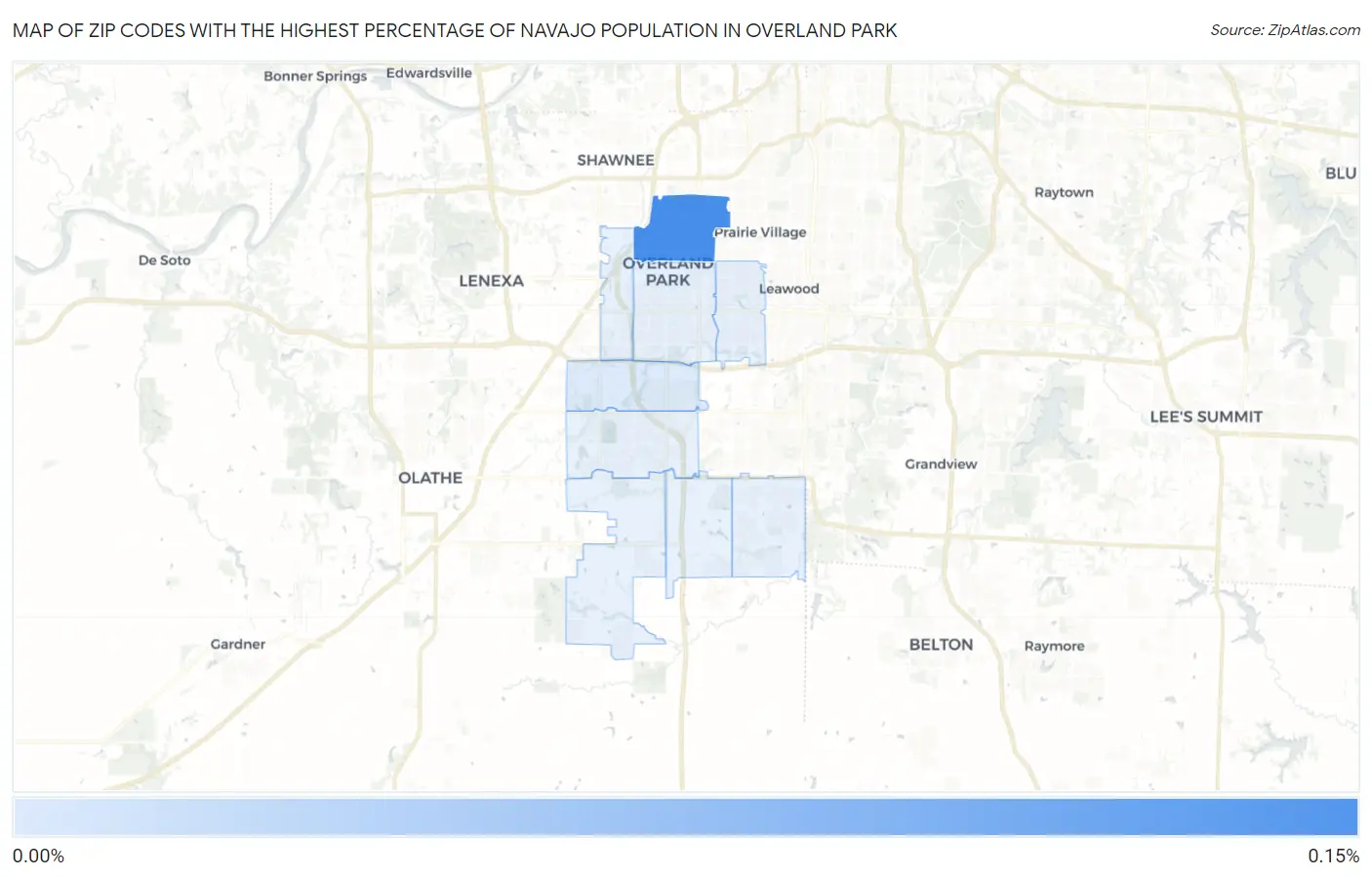 Zip Codes with the Highest Percentage of Navajo Population in Overland Park Map