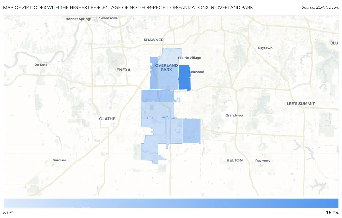 Zip Codes with the Highest Percentage of Not-for-profit Organizations in Overland Park Map