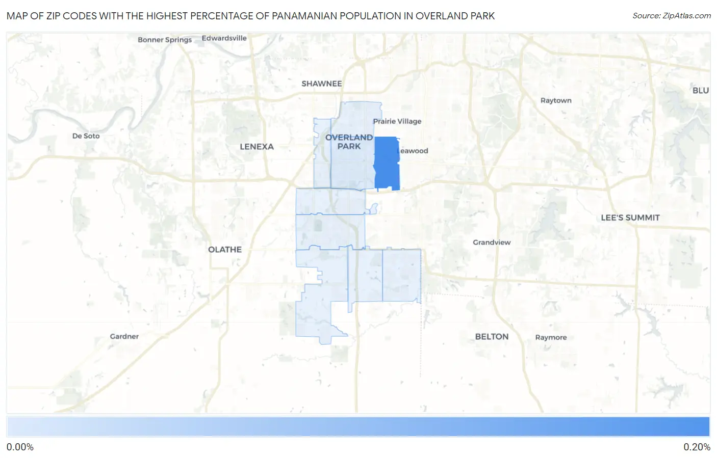 Zip Codes with the Highest Percentage of Panamanian Population in Overland Park Map