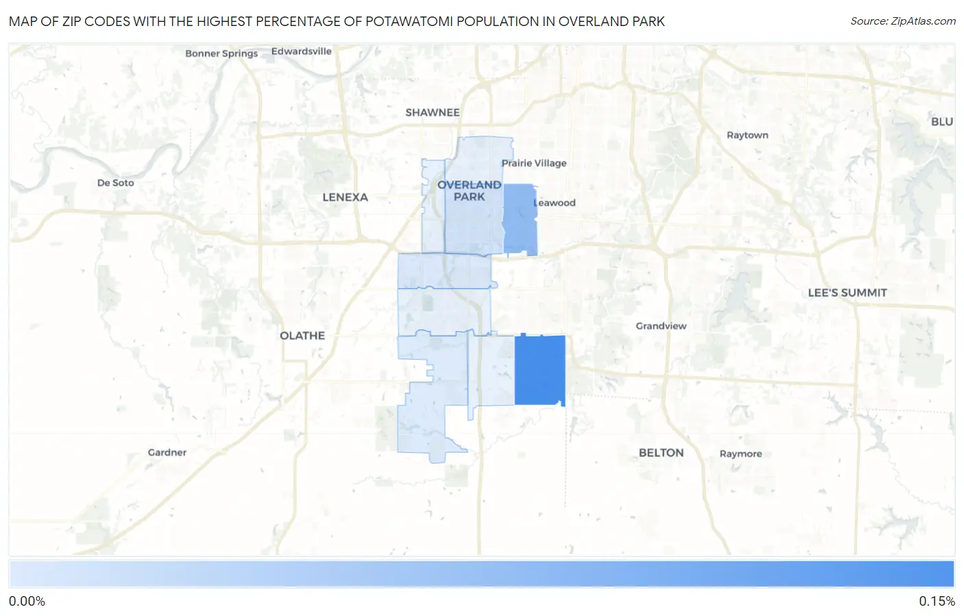 Zip Codes with the Highest Percentage of Potawatomi Population in Overland Park Map