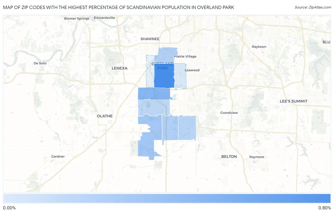 Zip Codes with the Highest Percentage of Scandinavian Population in Overland Park Map