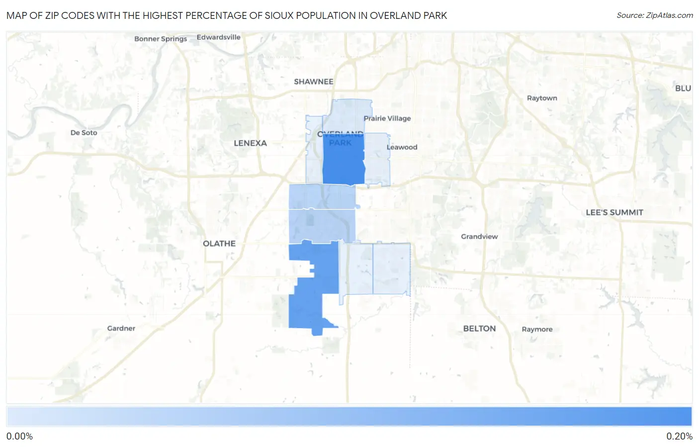 Zip Codes with the Highest Percentage of Sioux Population in Overland Park Map