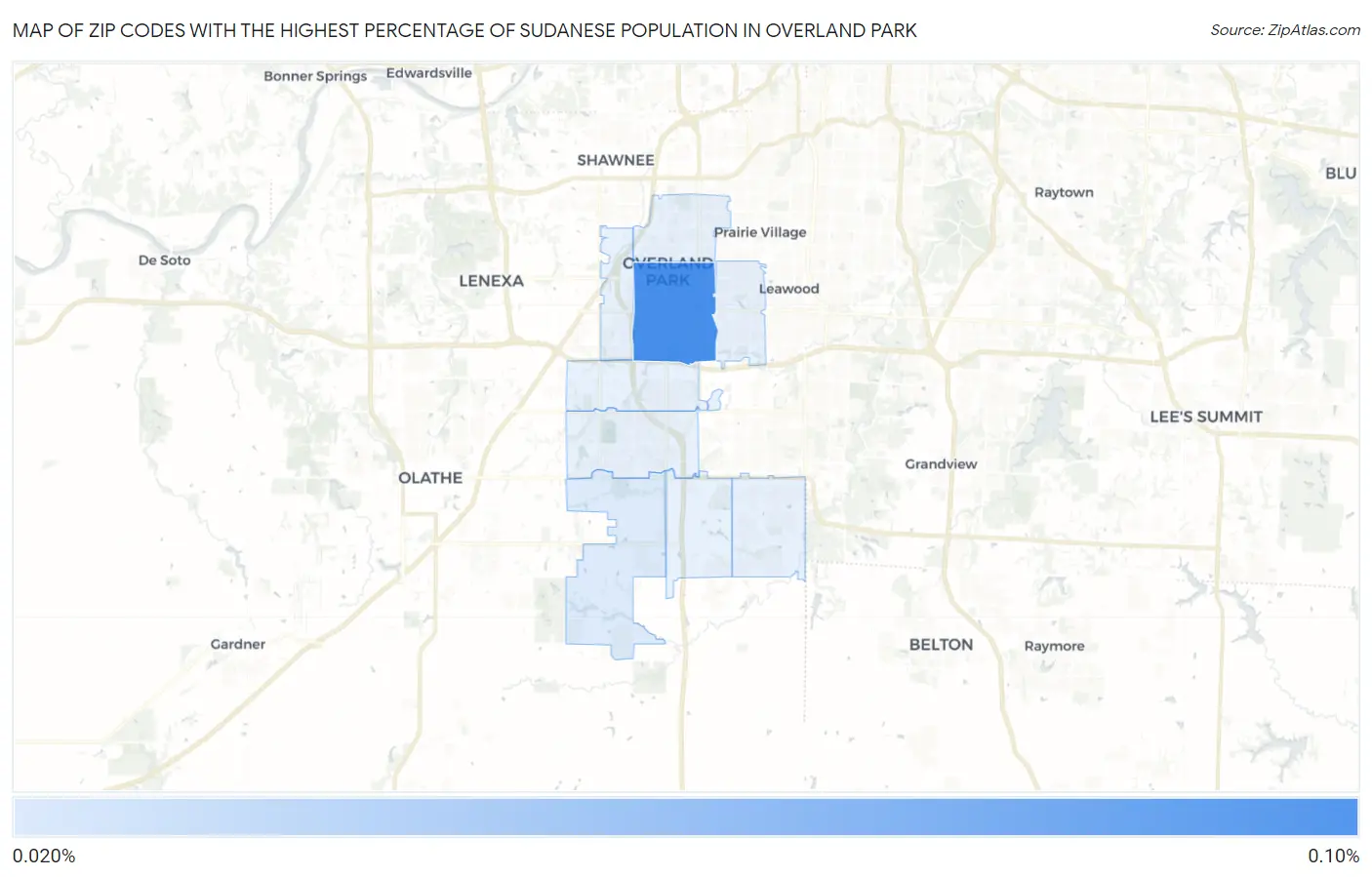 Zip Codes with the Highest Percentage of Sudanese Population in Overland Park Map