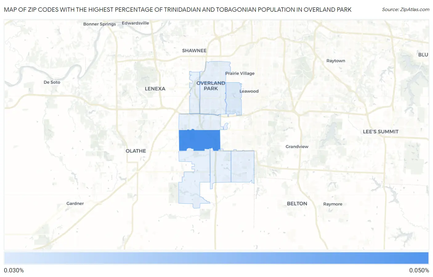 Zip Codes with the Highest Percentage of Trinidadian and Tobagonian Population in Overland Park Map