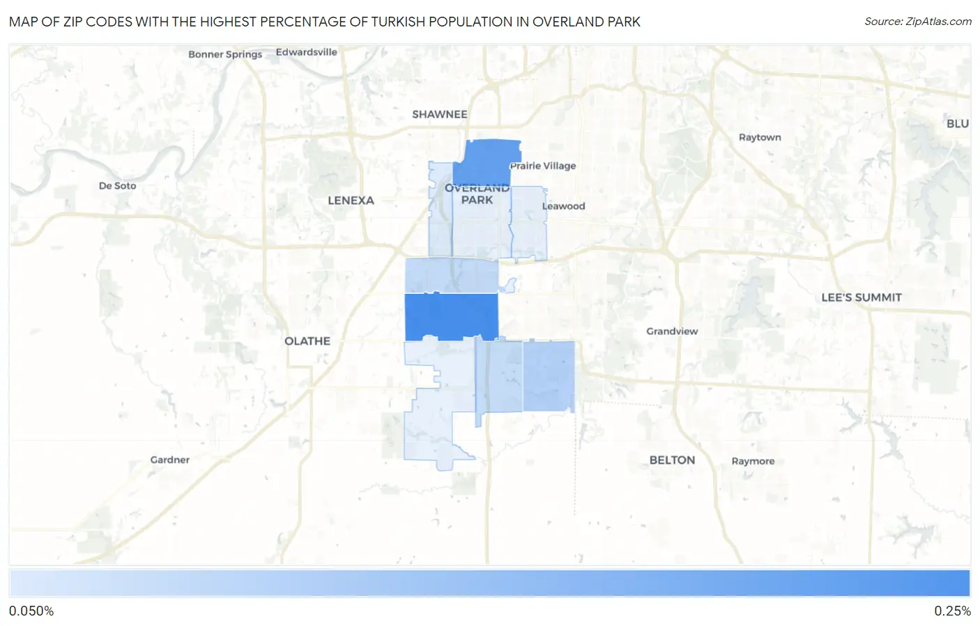 Zip Codes with the Highest Percentage of Turkish Population in Overland Park Map
