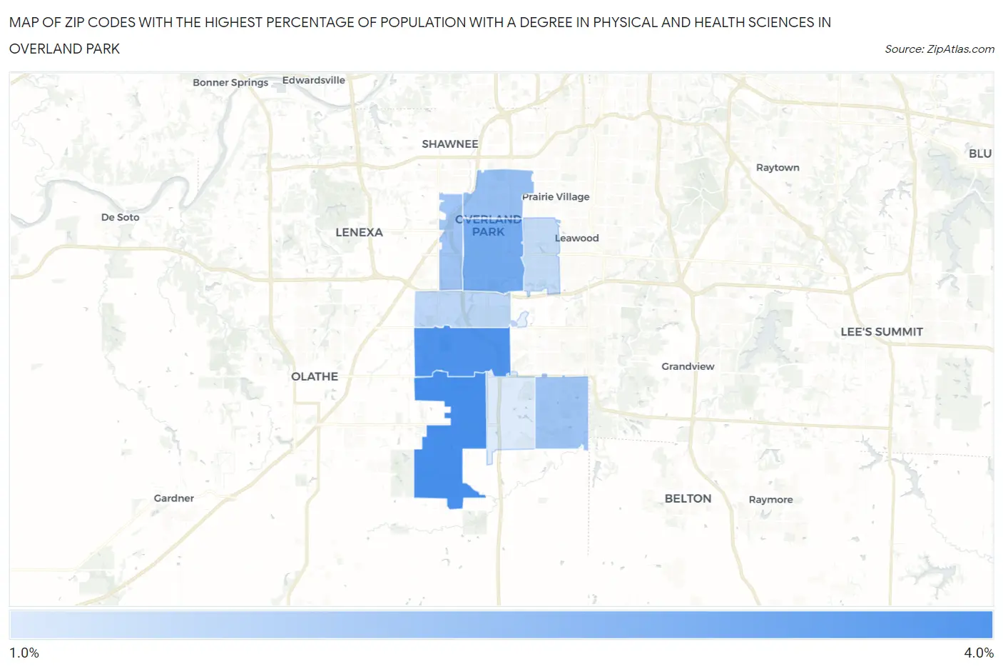 Zip Codes with the Highest Percentage of Population with a Degree in Physical and Health Sciences in Overland Park Map