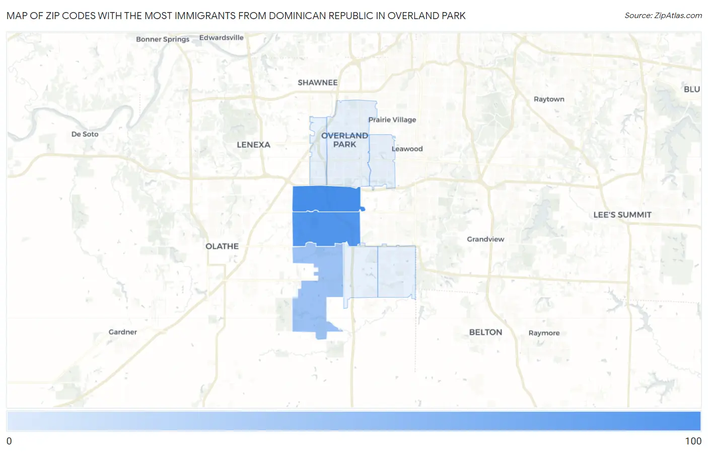 Zip Codes with the Most Immigrants from Dominican Republic in Overland Park Map