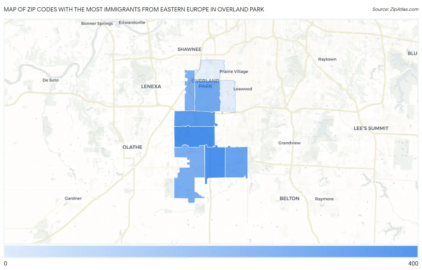 Zip Codes with the Most Immigrants from Eastern Europe in Overland Park Map