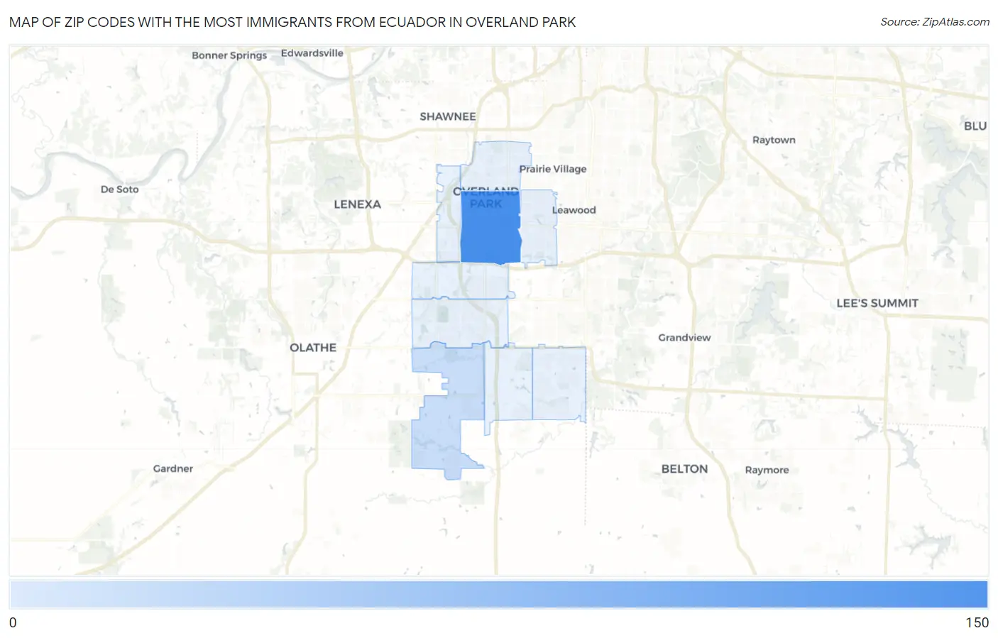 Zip Codes with the Most Immigrants from Ecuador in Overland Park Map