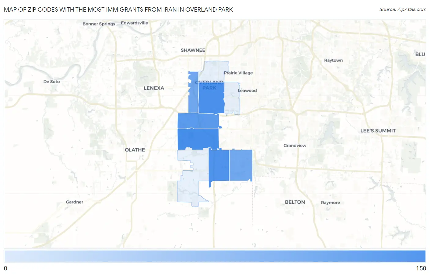 Zip Codes with the Most Immigrants from Iran in Overland Park Map