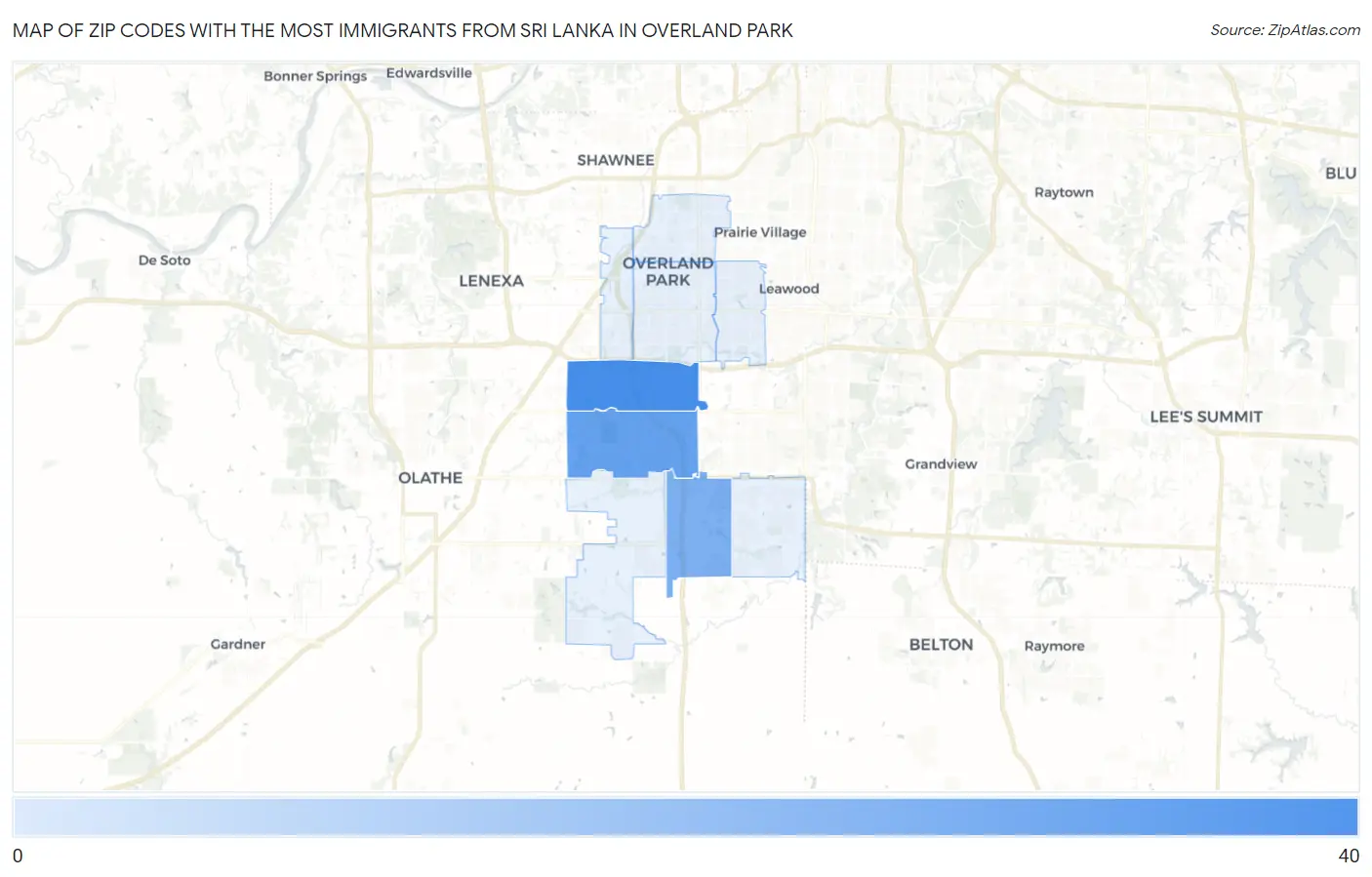 Zip Codes with the Most Immigrants from Sri Lanka in Overland Park Map