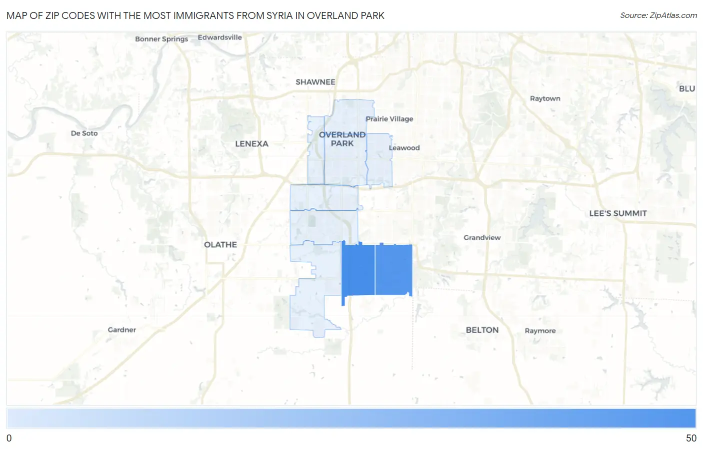 Zip Codes with the Most Immigrants from Syria in Overland Park Map