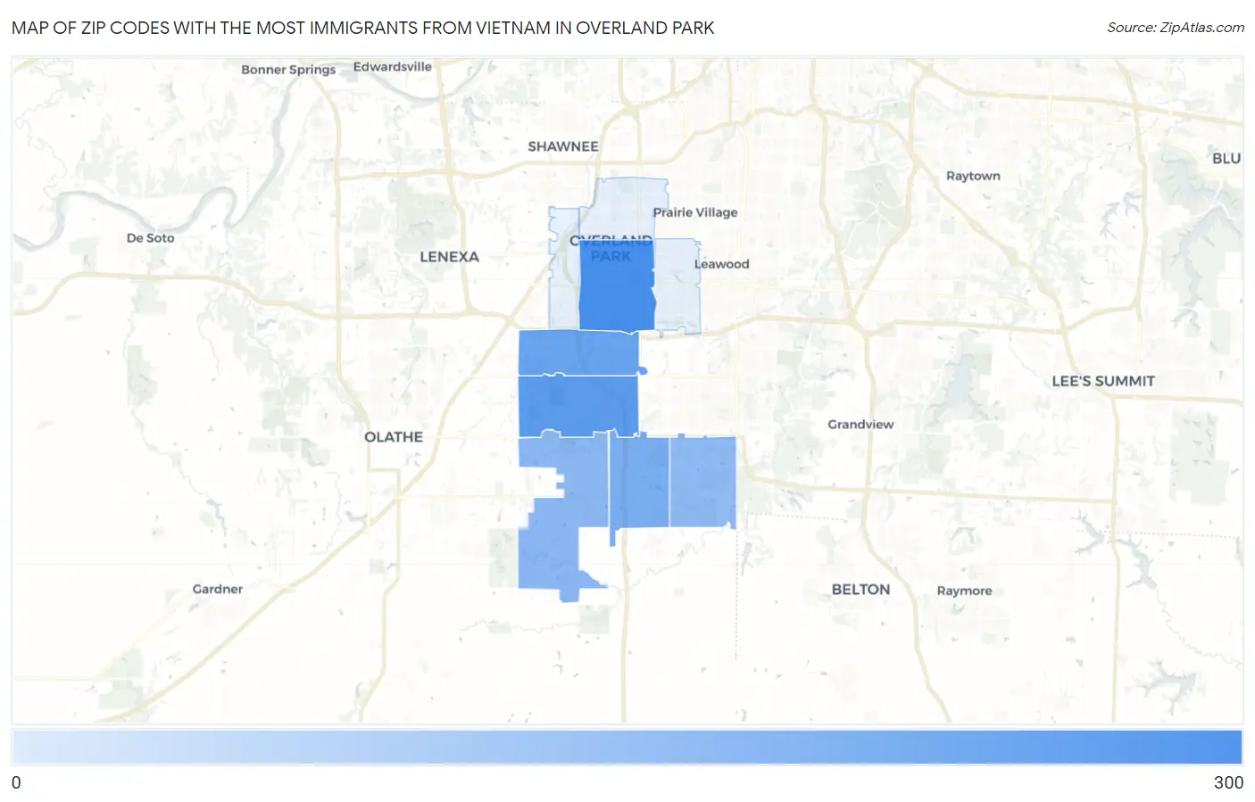 Zip Codes with the Most Immigrants from Vietnam in Overland Park Map