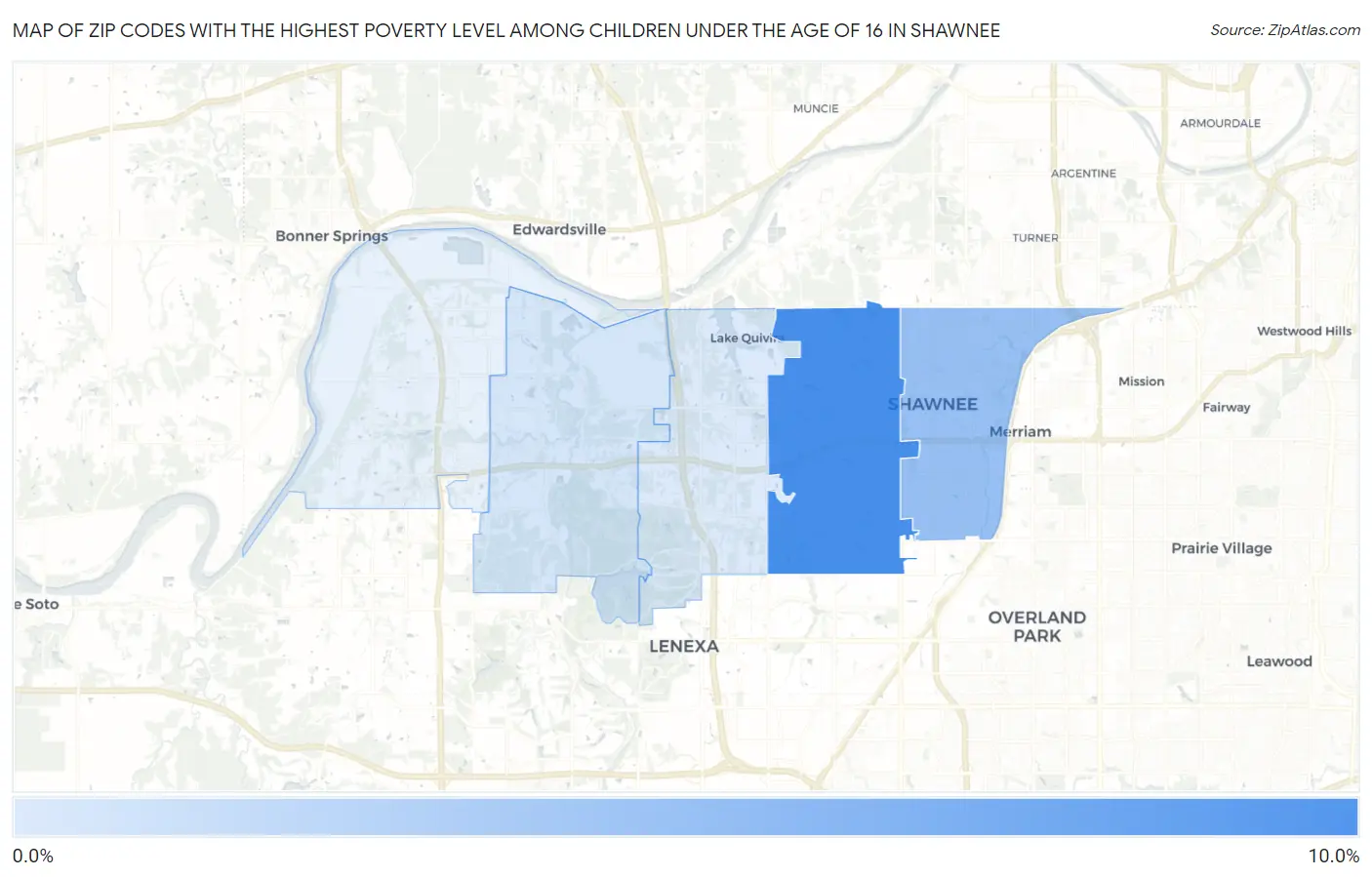 Zip Codes with the Highest Poverty Level Among Children Under the Age of 16 in Shawnee Map
