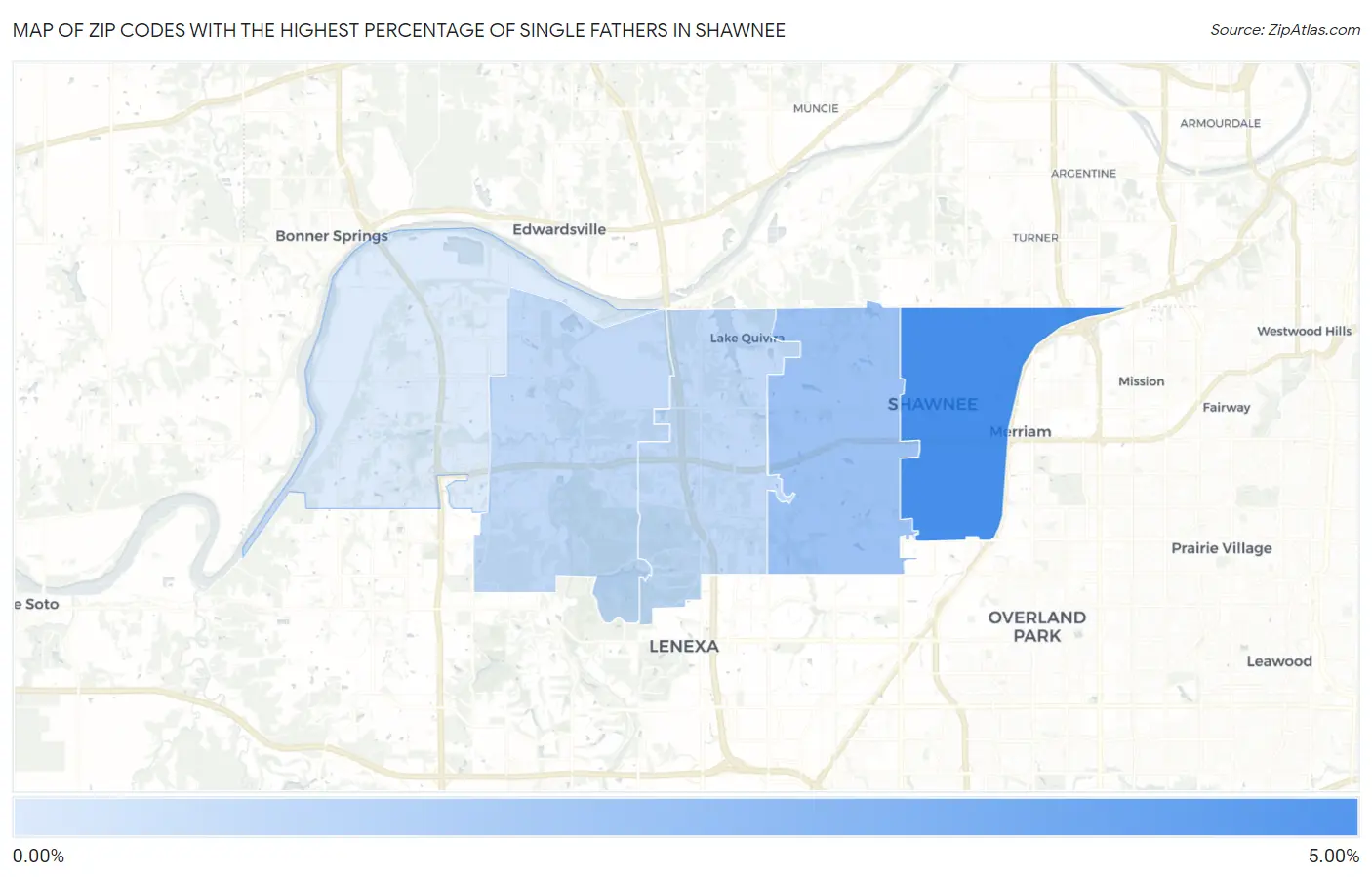 Zip Codes with the Highest Percentage of Single Fathers in Shawnee Map