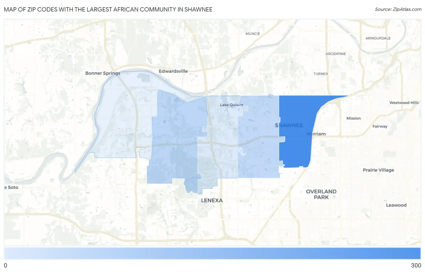 Zip Codes with the Largest African Community in Shawnee Map