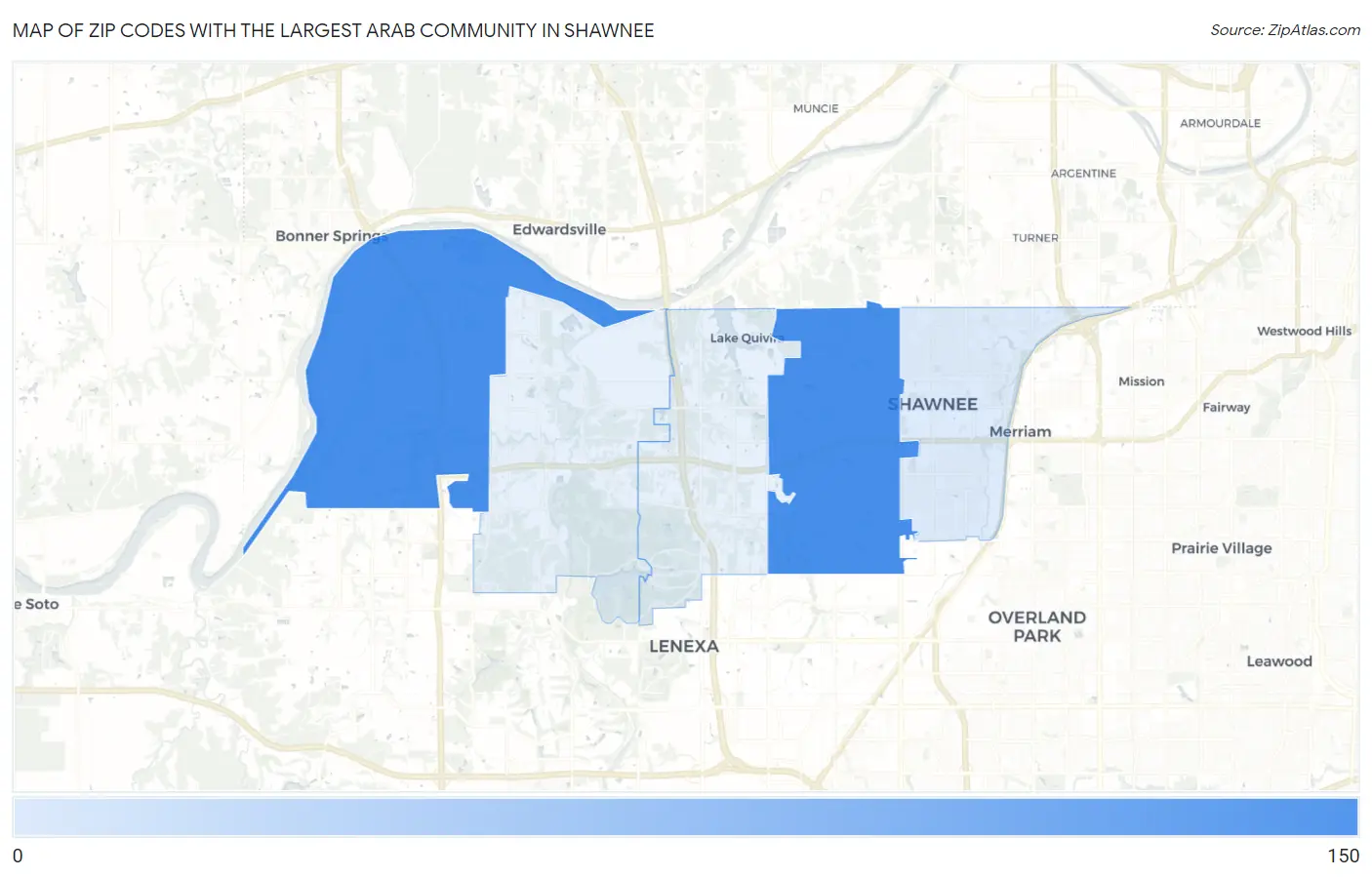 Zip Codes with the Largest Arab Community in Shawnee Map