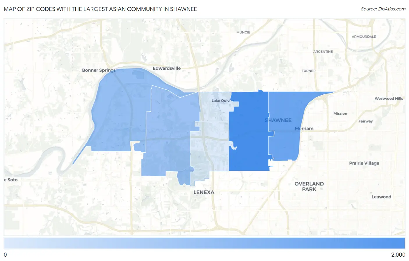 Zip Codes with the Largest Asian Community in Shawnee Map