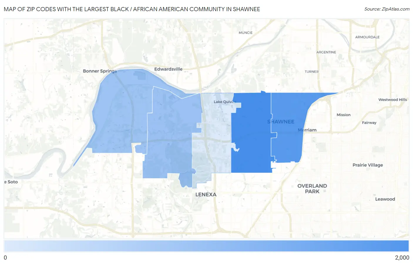 Zip Codes with the Largest Black / African American Community in Shawnee Map