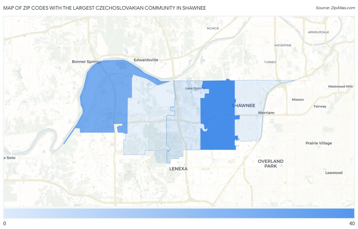 Zip Codes with the Largest Czechoslovakian Community in Shawnee Map