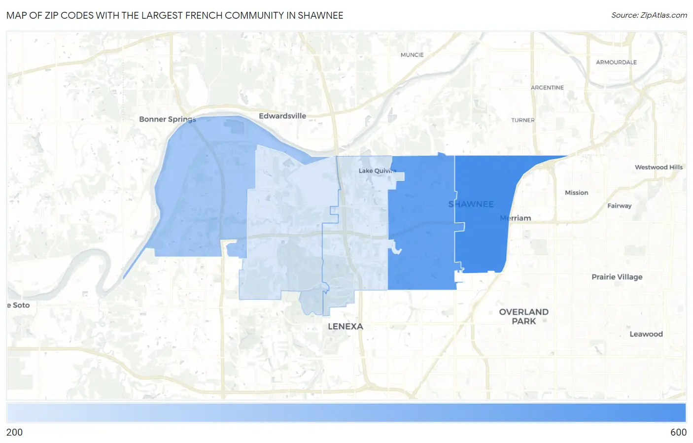 Zip Codes with the Largest French Community in Shawnee Map