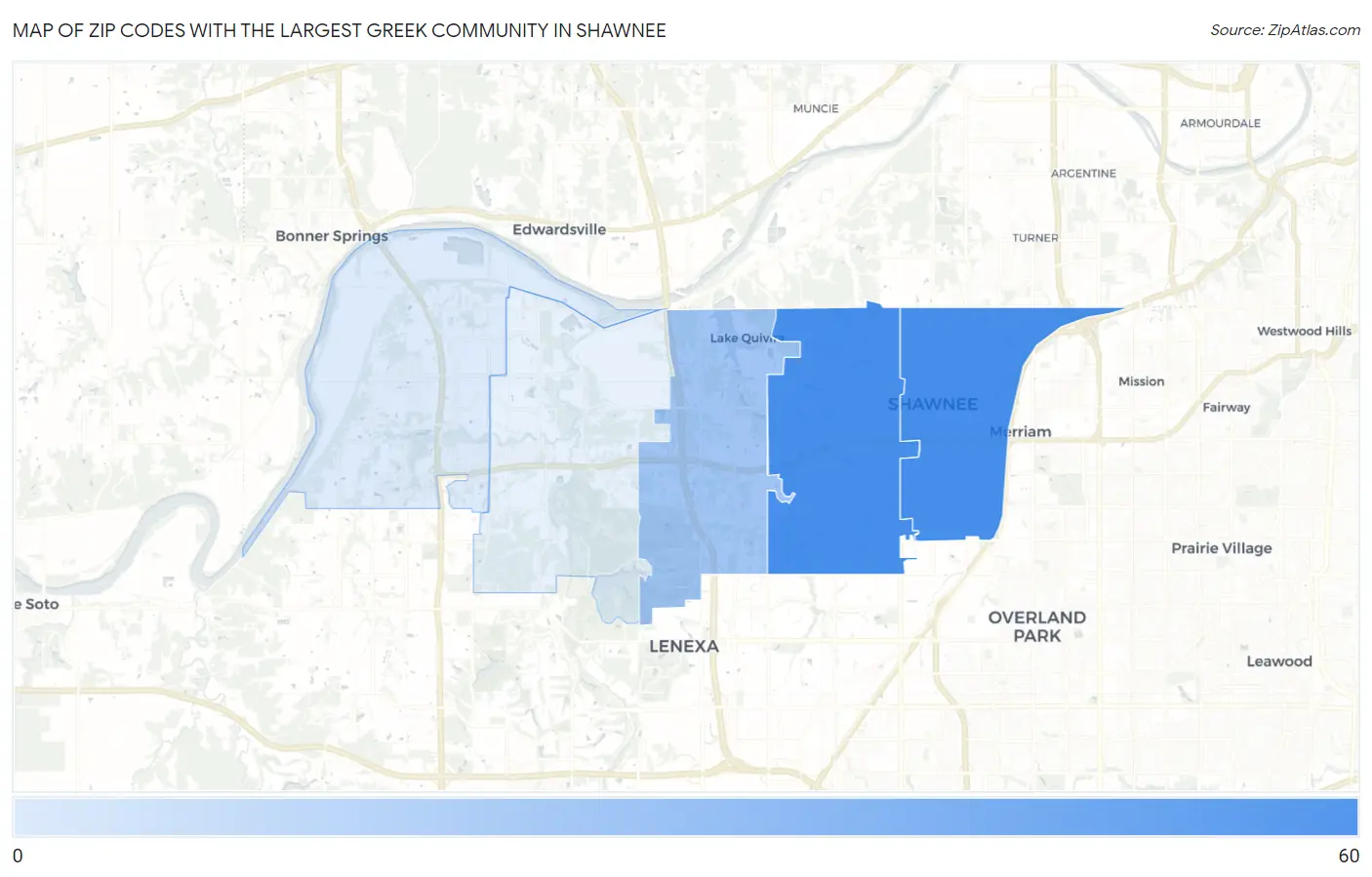 Zip Codes with the Largest Greek Community in Shawnee Map