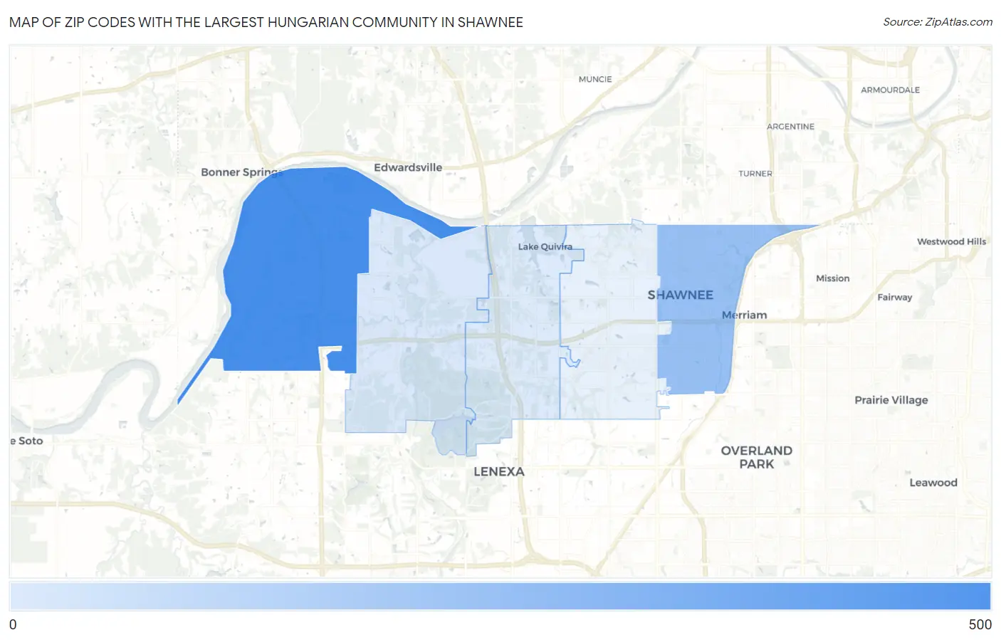 Zip Codes with the Largest Hungarian Community in Shawnee Map