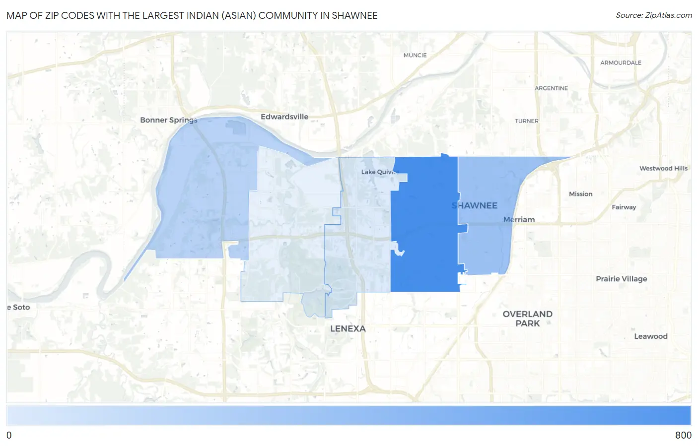 Zip Codes with the Largest Indian (Asian) Community in Shawnee Map