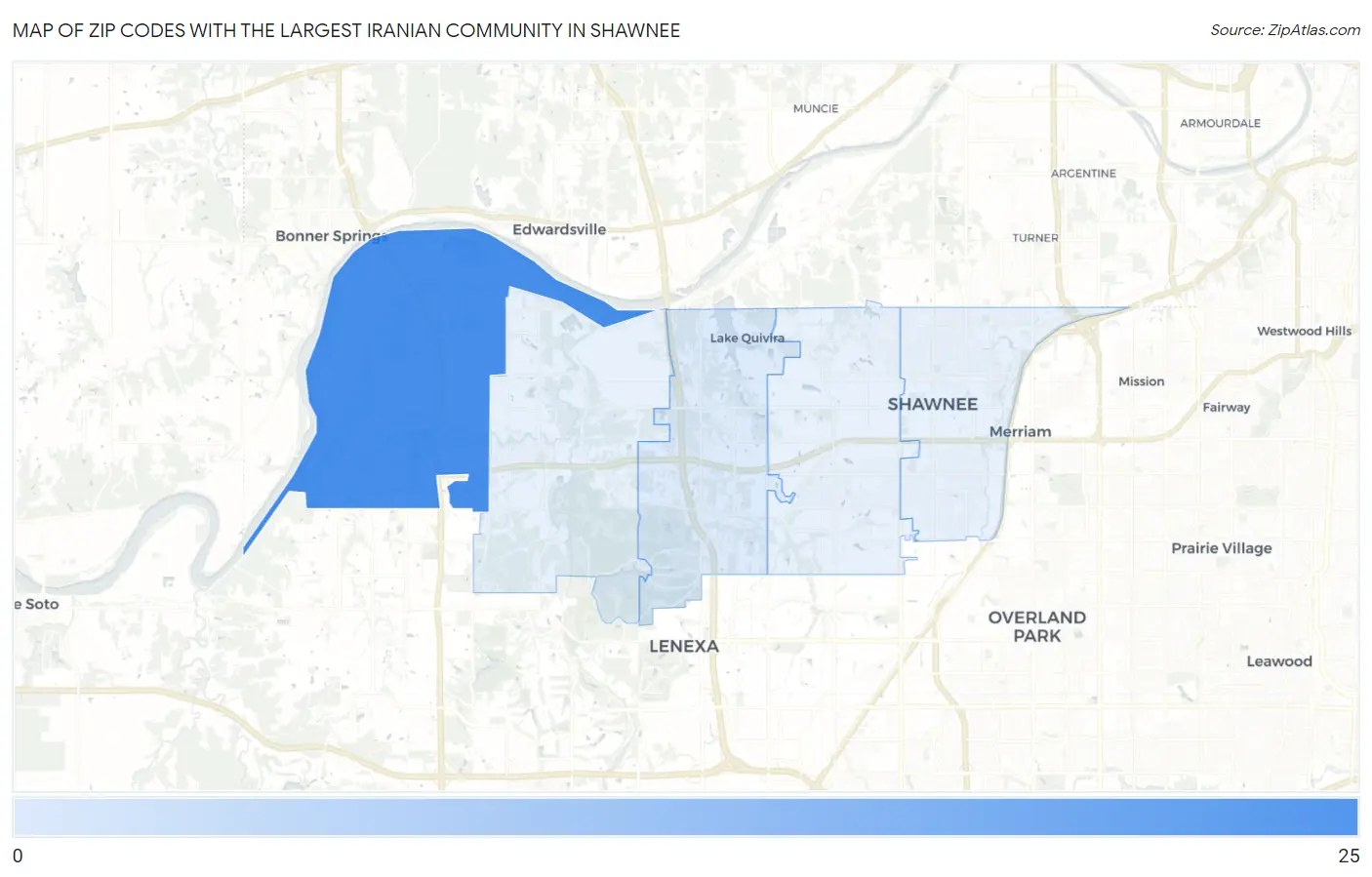 Zip Codes with the Largest Iranian Community in Shawnee Map