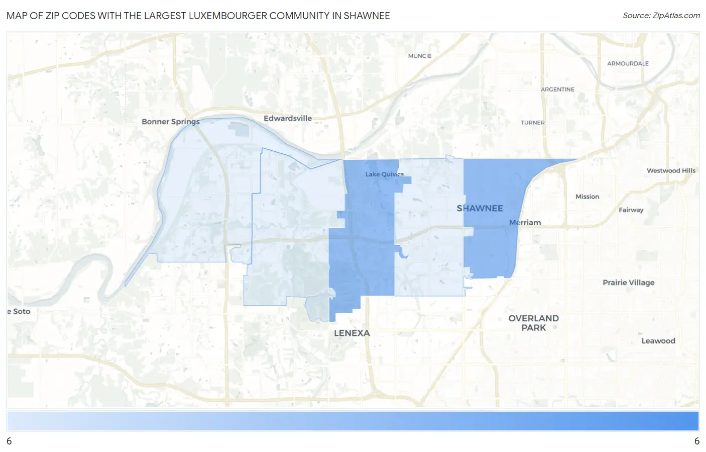 Zip Codes with the Largest Luxembourger Community in Shawnee Map