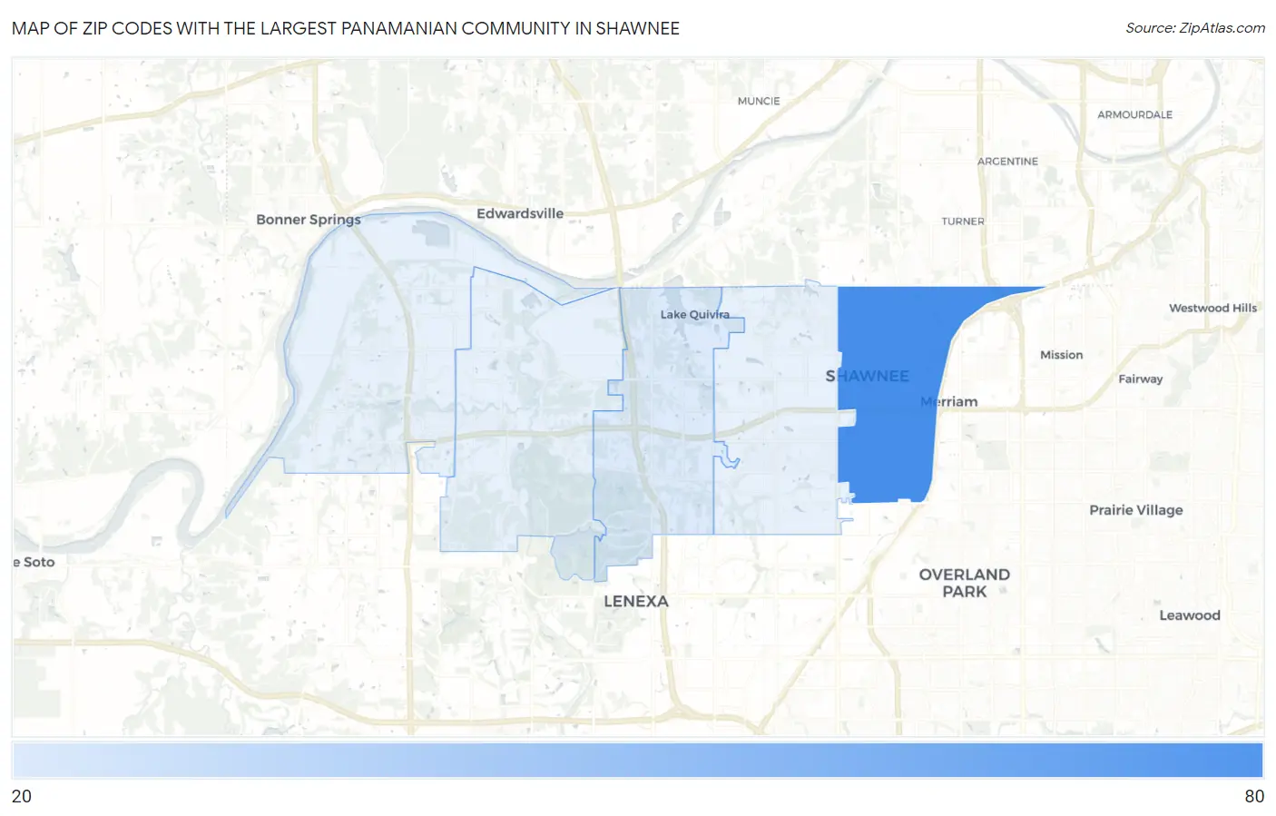 Zip Codes with the Largest Panamanian Community in Shawnee Map