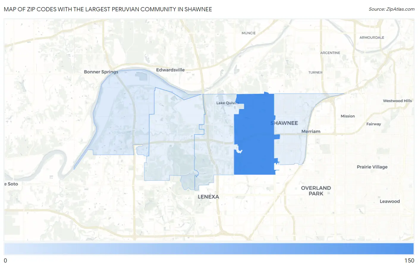 Zip Codes with the Largest Peruvian Community in Shawnee Map