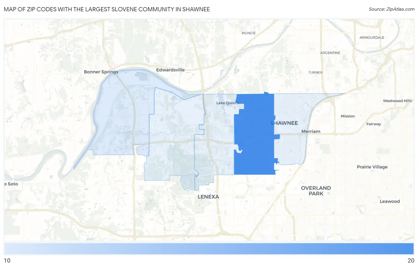 Zip Codes with the Largest Slovene Community in Shawnee Map