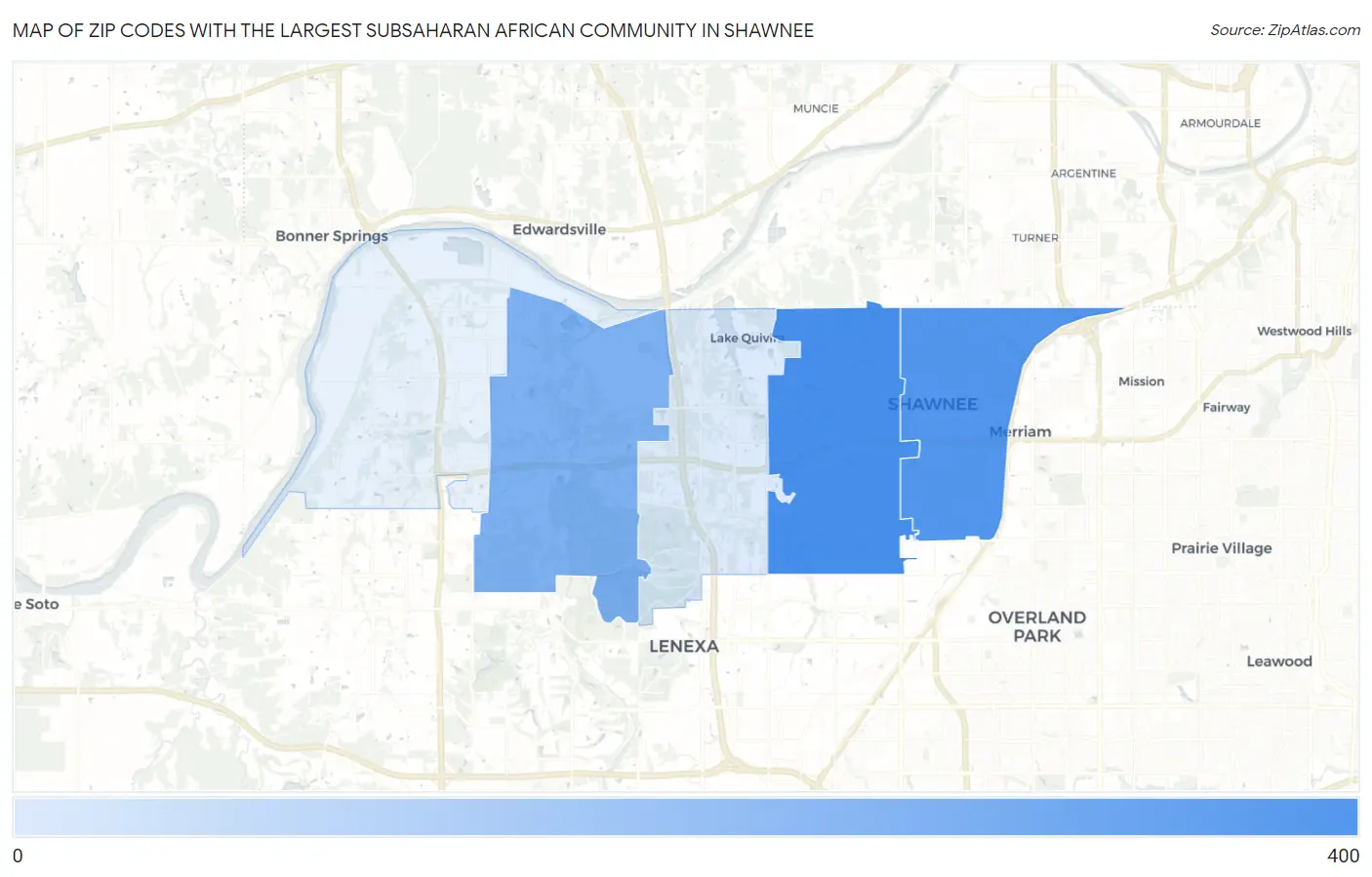 Zip Codes with the Largest Subsaharan African Community in Shawnee Map