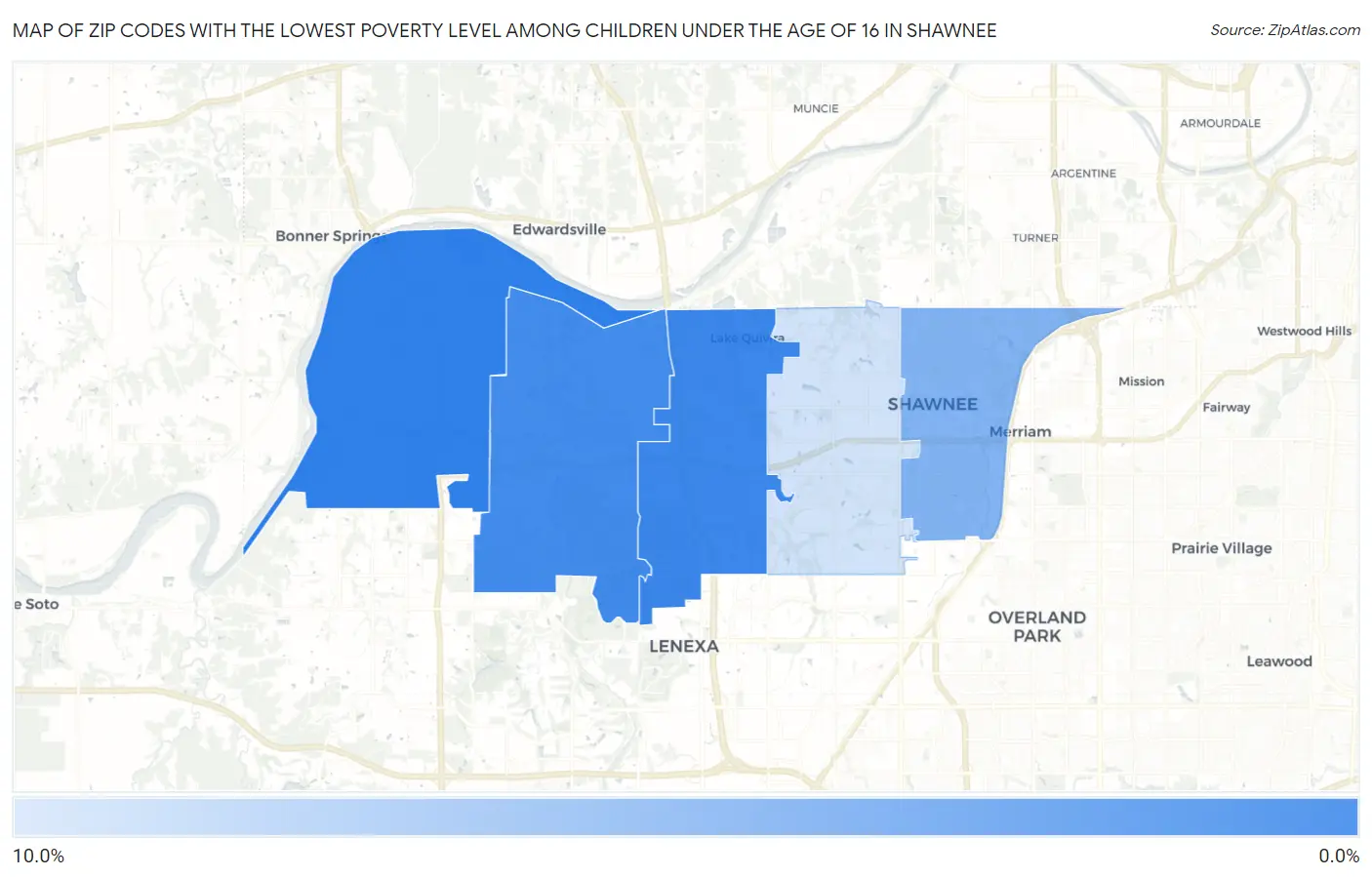 Zip Codes with the Lowest Poverty Level Among Children Under the Age of 16 in Shawnee Map