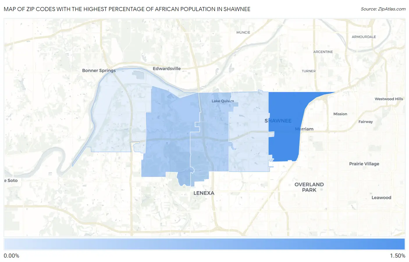 Zip Codes with the Highest Percentage of African Population in Shawnee Map