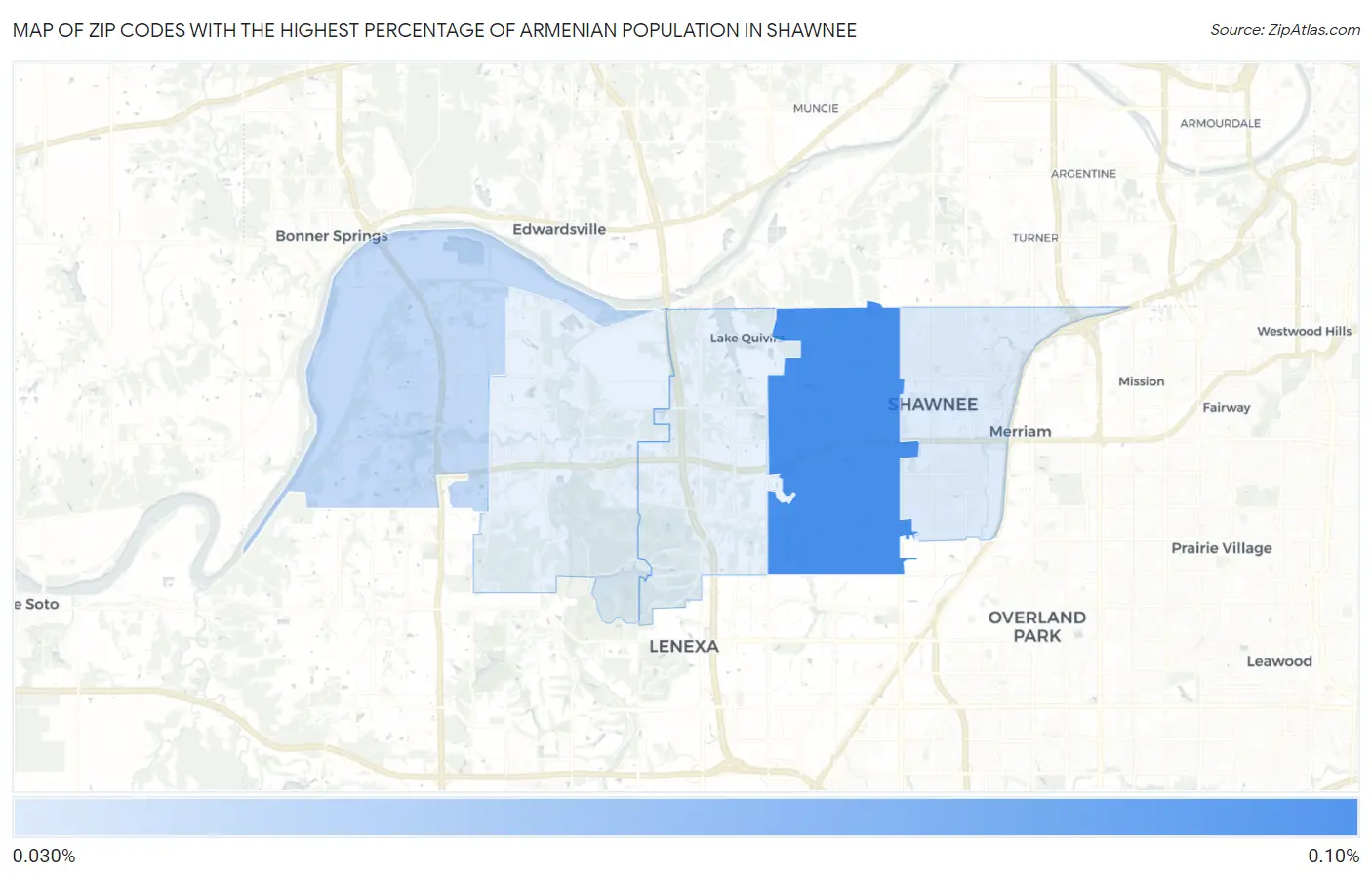 Zip Codes with the Highest Percentage of Armenian Population in Shawnee Map