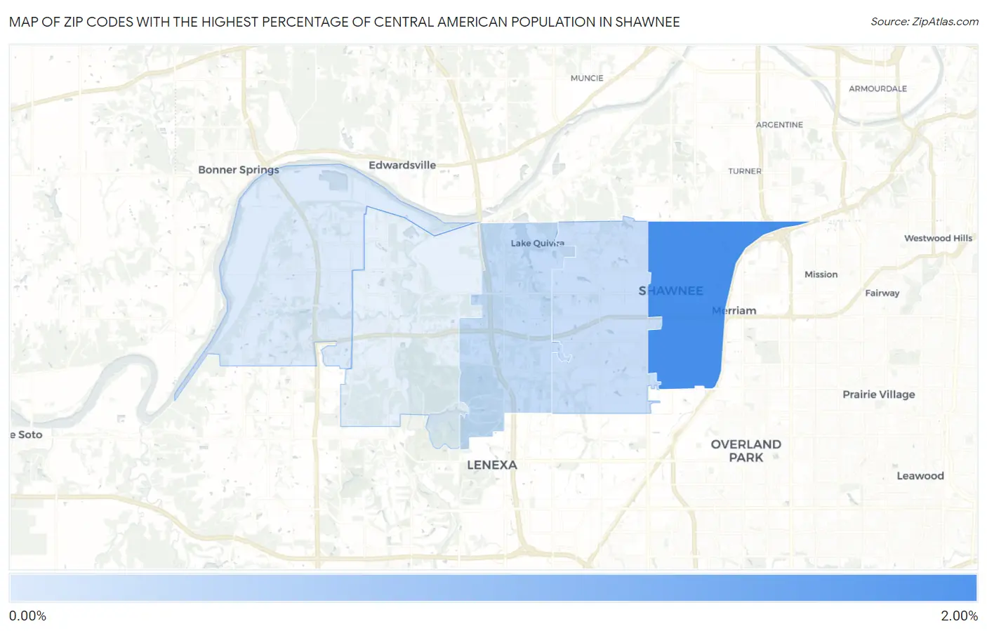Zip Codes with the Highest Percentage of Central American Population in Shawnee Map
