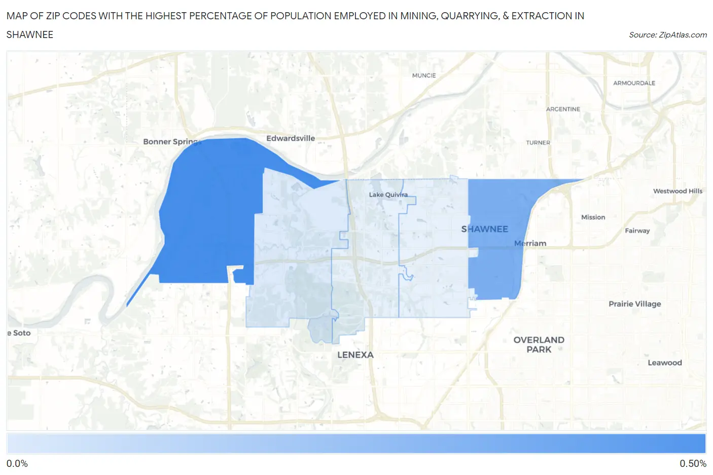 Zip Codes with the Highest Percentage of Population Employed in Mining, Quarrying, & Extraction in Shawnee Map