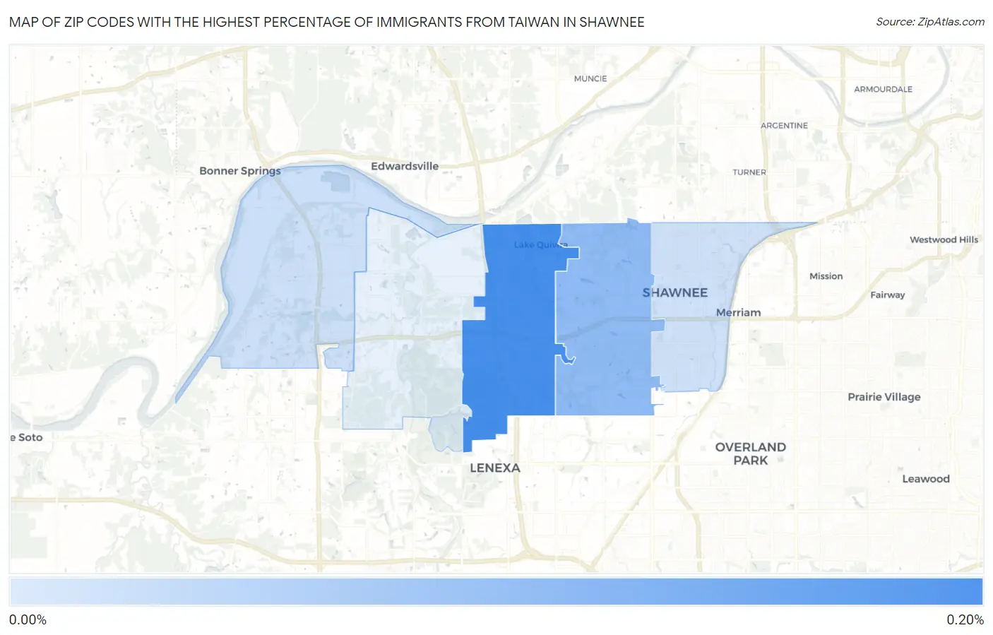 Zip Codes with the Highest Percentage of Immigrants from Taiwan in Shawnee Map