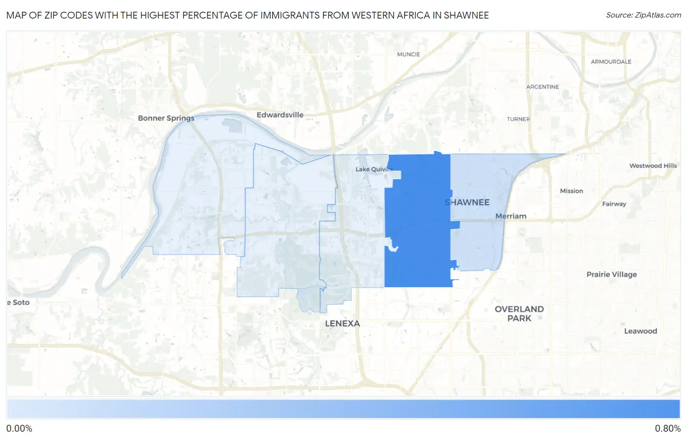 Zip Codes with the Highest Percentage of Immigrants from Western Africa in Shawnee Map